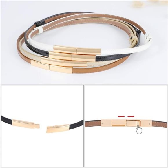 4 Pack Women Skinny Leather Belt Adjustable Fashion Dress Belt Thin Waist Belts main image 5